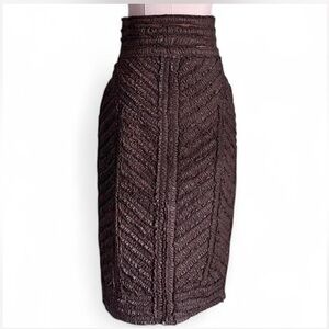 Burberry Prorsum Ruffled Ruched Leather Skirt Brown 42 XS Designer Pencil Skirt